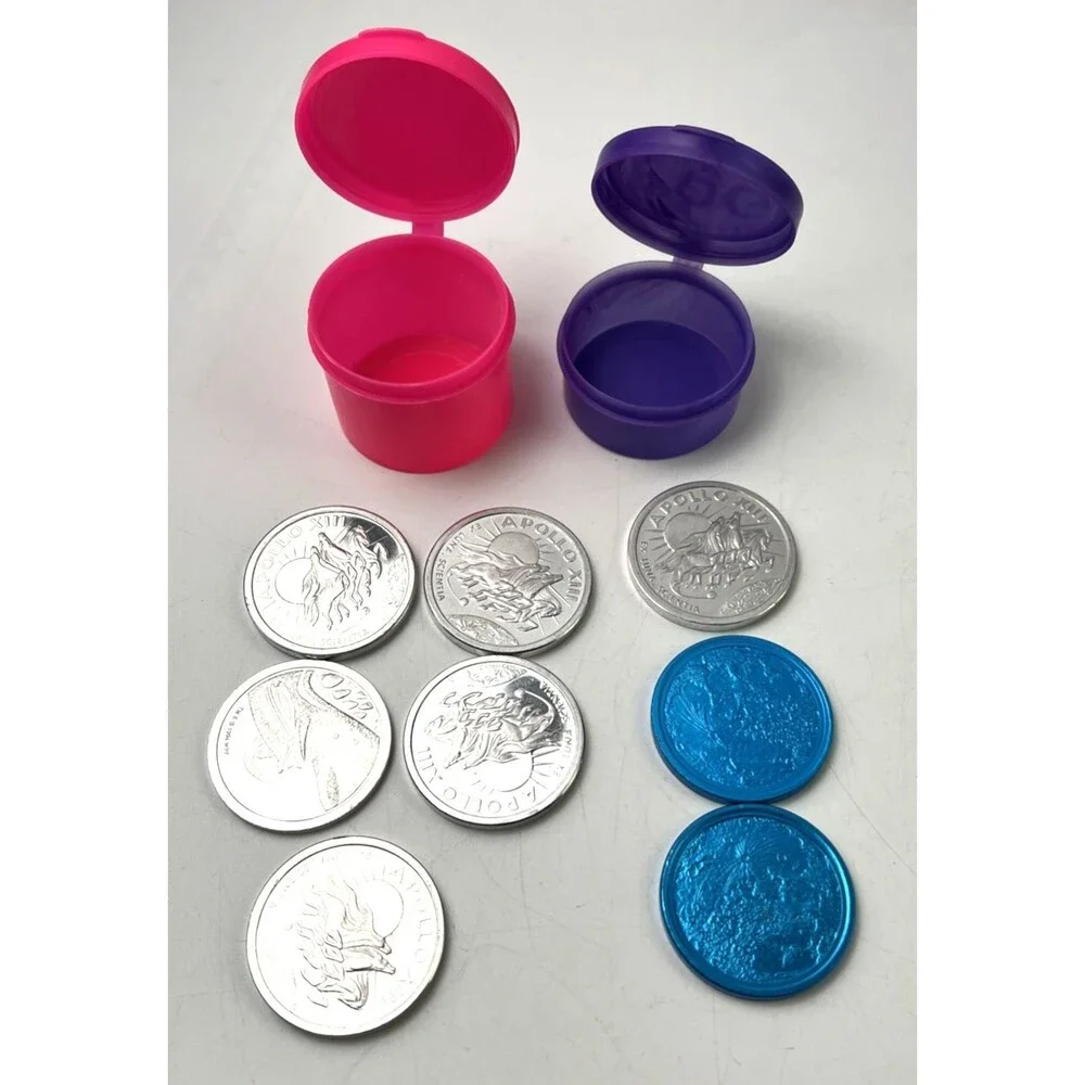 Vintage Pog Lot of 8 Metal Plastic Pogs With 2 Tubes
